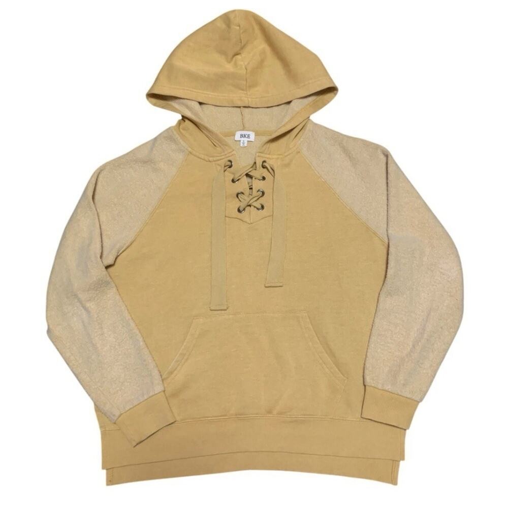 BKE Women’s Hoodie Mustard Yellow Lace Up Cozy Oversized Size S